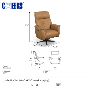 Sillón Reclinable de Cuero MANWAH CHEERS, Giratorio y Ajustable para Sala de Estar, Modelo EU-UK70535M, Sillón Deslizante Reclinable EU-UK70535M EU-UK70535 - Product Image 6