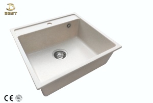 Grifo de fregadero de cocina de cuarzo negro hecho a mano, escurridor de acero inoxidable hecho en Vietnam, Material de granito compuesto individual - Product Image 6