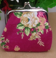 Dompet Mini Vintage kanvas bunga cetak pengait tas koin 3 inci wanita bunga mawar dompet kecil lucu anak-anak gesper bunga dompet koin