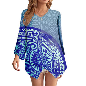 Chemisier à la mode personnalisé hauts et chemisiers à manches longues Samoa <span class=keywords><strong>tatouage</strong></span> Tribal imprimé polynésien femmes Blouses et chemises - Product Image 6