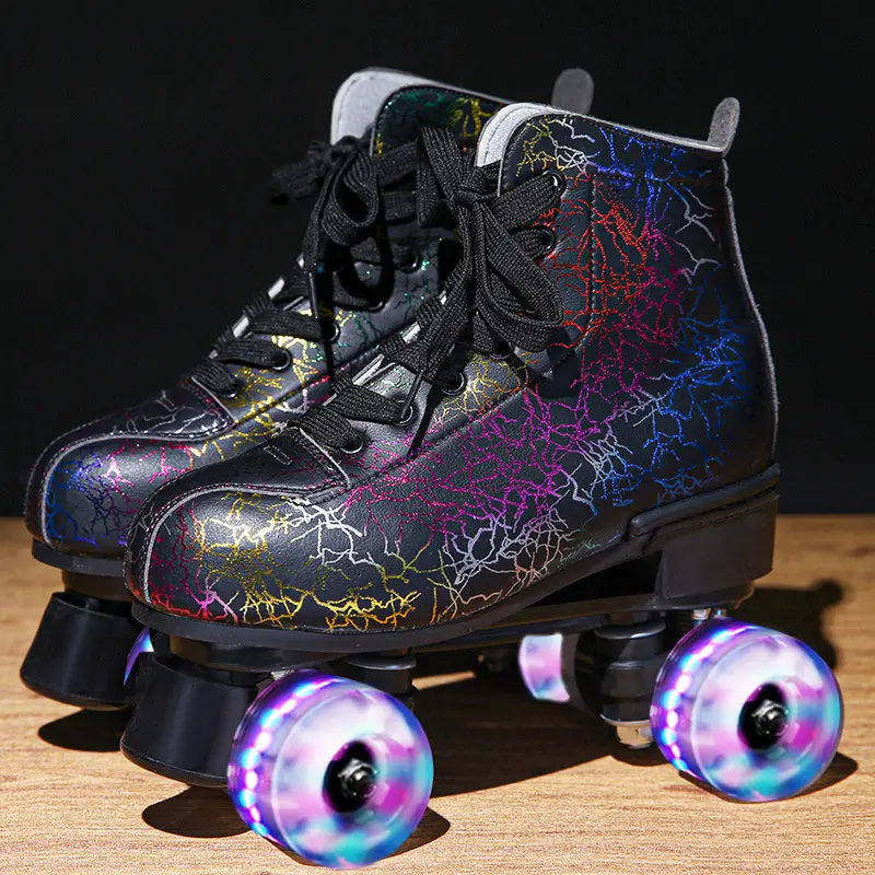 Adjustable Children's Flashing Kick Roller Skates Shoes 4 Wheels Price 4 Wheel Fancy Roller Skating Rink Pulley Shoes