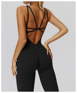 カスタムレディースワンピース、深い<span class=keywords><strong>V</strong></span>ネックヨガボディスーツ、胸パッド付きフレアレギンス、スリムフィットプレイスーツ - Product Image 5