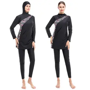 プラスサイズのイスラム教徒のフード付き水着女性フルカバーグ長袖2pcsイスラム水着水着スポーツウェア