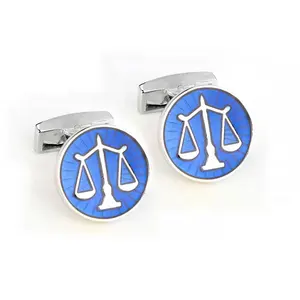 High Quality Fashion Personalized Blue Enamel Lawyer Balance Scale Cufflinks Custom