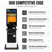 Kiosque de libre-service pour hôtel avec écran tactile sur pied de 27'' et 32'', paiement automatique et enregistrement des clients, distributeur de cartes de chambre, intégration PMS