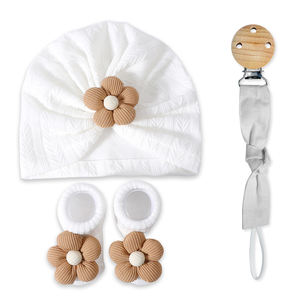 Gorro de <span class=keywords><strong>turbante</strong></span> de flores grandes <span class=keywords><strong>para</strong></span> niñas, gorro de bebé de punto <span class=keywords><strong>para</strong></span> recién nacidos con conjunto de calcetines cortos - Product Image 6
