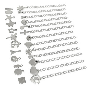 Chaîne d'extension en acier inoxydable avec pendentifs en forme de goutte d'eau 3-15mm, composants de bijoux DIY en gros - Product Image 1