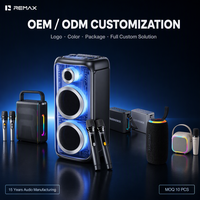 REMAX Enceinte Karaoké Extérieure 120W 60W RMS Double Micros FM/BT/USB/TF/AUX Basses Puissantes Design Méca 4000mAh Portable