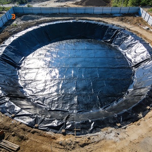 แผ่นกันซึม HDPE สีดำ ป้องกันรังสียูวี สำหรับบ่อหมักก๊าซชีวภาพอุตสาหกรรมสมัยใหม่  บ่อปฏิกิริยาแบบไร้อากาศ  บุผนังบ่อขยะ และบ่อเก็บน้ำ - Product Image 4