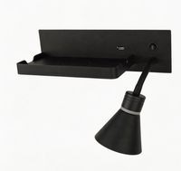 Lampe murale de chevet RV AC100-240V 2W LED avec étagère, chargeur USB et sans fil, projecteur de lecture réglable, noir