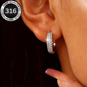 Pendientes de burbuja circulares estilo hip-hop, pendientes de circonita, pendientes para mujer de estilo europeo y americano transfronterizo - Product Image 2