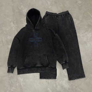 Bộ đồ thể thao nam size lớn, quần ống rộng thêu logo, chất liệu denim xước, kiểu vintage, 480 gsm, sản xuất theo yêu cầu. - Product Image 3