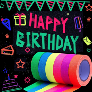 Papier et <span class=keywords><strong>film</strong></span> adhésifs UV néon colorés, tissu en coton, couleur arc-en-ciel fluorescente, ruban adhésif UV qui brille dans le noir pour fête UV - Product Image 3