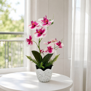 Plante artificielle Phalaenopsis avec pot, 32 cm de haut, tachetée, blanc pastel, violet, rose foncé, magenta, pour la maison ou le bureau - Product Image 1