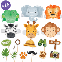 Serre-têtes en papier Animaux de la Savane & Accessoires Photo 16 Pièces Couronnes d'Animaux Sauvages pour Fêtes Anniversaires et Baby Showers