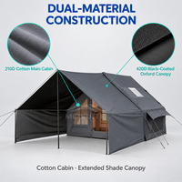 Tente gonflable moderne grise avec auvent étendu de 5,7 m, tente de glamping respirante en coton 210D, tente pneumatique imperméable pour complexe hôtelier