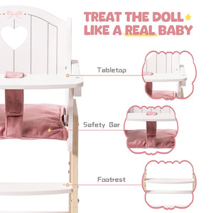 <span class=keywords><strong>Chaise</strong></span> <span class=keywords><strong>haute</strong></span> de poupée <span class=keywords><strong>en</strong></span> <span class=keywords><strong>bois</strong></span> rose pour poupées de 18 pouces jouet de jeu de simulation réglable avec accessoires d'alimentation - Product Image 6
