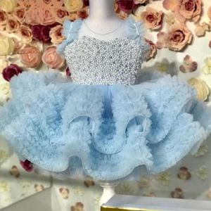 Abito Elegante con Perle e Fiori per Bambine, Vestito Principessa Morbido e Alla Moda - Product Image 3