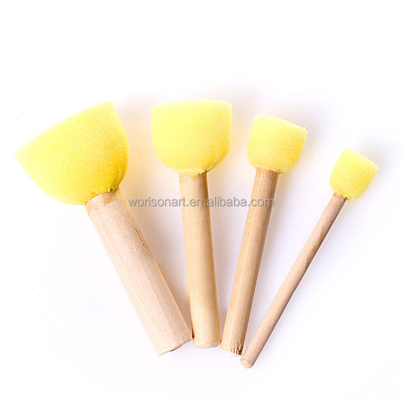 Nezyo 4 Pezzi Pennello In Spugna Piccola Misura Spugna Per Pittura Con Manico In Legno Nero Per Acrilici, Arte, Vernici, Artigianato, Mordenti