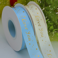 Ruban de satin blanc de 25mm Impression personnalisée Estampage d'or Techniques brodées Love You pour l'emballage de cadeaux floraux et le mariage