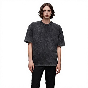 T-shirt décontracté unisexe en coton 100% à manches courtes, style rétro, délavé, teint à la cire, tricoté, effet vieilli et ample - Product Image 1