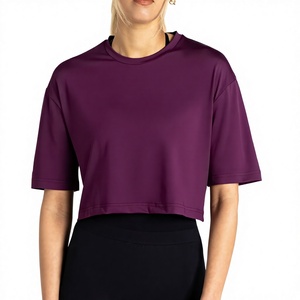 Women's <b>Purple</b> Cropped T Shirt Short Sleeve Crew Neck Loose Fit Quick Dry Solid Color Casual <b>Top</b> Spring Summer T-shirts - Product Image 1