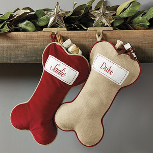 Calcetín Navideño Personalizado con Forma de Hueso para Perro, Tela Roja de Arpillera, Nombre Personalizado, Decoración Navideña para Chimenea, Venta al por Mayor - Product Image 1