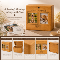 Boîte commémorative écologique en bambou pour animaux de compagnie, double affichage d'images, porte-cendres pour chiot ou chaton, cercueil souvenir personnalisable