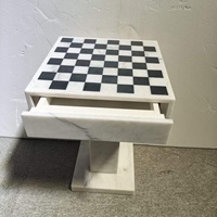 Table de jeu d'échecs moderne en marbre naturel, table d'appoint, table de jeu d'échecs noir et blanc avec tiroir de rangement, décoration de salon