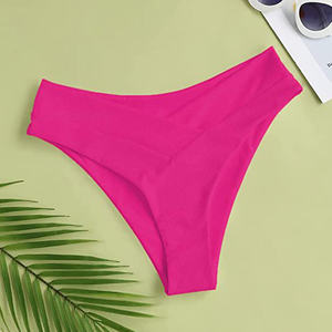 Braguitas de bikini de cintura alta con corte en V <span class=keywords><strong>para</strong></span> mujer, acanaladas, control de abdomen, color liso, <span class=keywords><strong>para</strong></span> verano, playa y piscina - Product Image 3