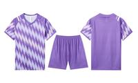 Ensemble d'uniformes de football personnalisés avec logo d'équipe, service OEM, 100% polyester, séchage rapide, col en V, blanc et violet, injection directe