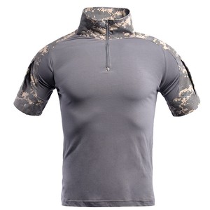 T-shirt tactique DF gris camouflage désert, séchage rapide, évacuation de l'humidité, extensible, pour sports d'été, en stock - Product Image 1