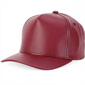 In Stock Blank Leather <b>Baseball</b> <b>Cap</b> Low MOQ Ready to Ship <b>Plain</b> 5 Panel PU Leather Hat for Custom Printing - Product Image 1