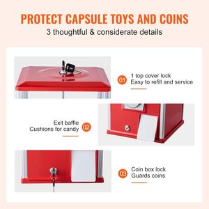 VEVOR キッズ 25インチ 高さ ホームベンディングマシン SDK コイン式 ガムボールバンク レッド 300～600個収容 長方形 110V 1年保証 0W - Product Image 5