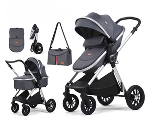 Poussette de luxe portable et pliable 3-en-1, chariot multifonction en tissu avec grand panier de rangement pour nouveau-né jusqu'à 3 ans - Product Image 4