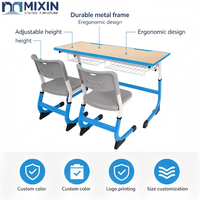 Bureau et chaise double pour étudiants en gros, mobilier scolaire personnalisable pour les élèves du primaire et du secondaire