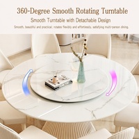 Ensemble de table à manger ronde en pierre frittée avec chaises crème, plateau tournant Lazy Susan, structure en bois massif, luxe léger pour maison et villa