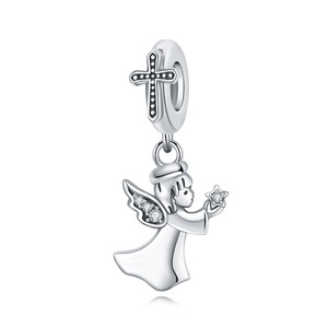 <b>Cute</b> White Brass Cross Angel Zircon Charms Exquisite Religious Style Unisex DIY Jewelry Pendant Set - Product Image 2