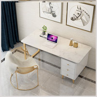 Bureau d'ordinateur moderne et contemporain en marbre, bureau de luxe en fer avec hauteur réglable et tiroirs