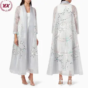 Fashion Unique Islamic Clothing Semi-Sheer Organza And Tulle Embellished Photos Of Latest Abaya Designs