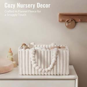 Cesta de Almacenamiento de Franela Beige Crema para Pañales de Bebé, Cesta de Viaje para Artículos Esenciales de Recién Nacido - Product Image 5