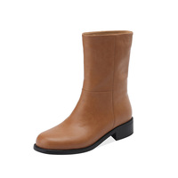 Sepatu Bootie Hak Tebal Anti-Selip Model Slip-On Ujung Bulat
