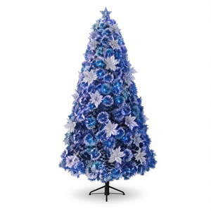 Artificial Christmas Tree 180cm 230T Blue Fiber Optic Tips With Flowers Indoor Pine Tree Standing Base Bendable Branches - Product Image 1