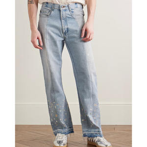 بيع بالجملة/شركة تصنيع المعدات الأصلية مخصص للرجال مستقيم الساق Upcycle الطلاء رش الجينز التراجع تنحنح و منمق تصميم الجينز Panelled - Product Image 3