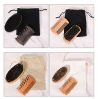 Ensemble brosse à barbe et peigne en bois à poils de sanglier naturels avec logo personnalisé, brosse à raser pour hommes, soin professionnel de la barbe et de la peau