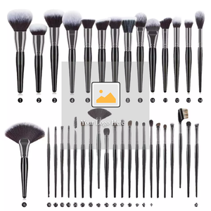 مجموعة فرش مكياج شخصية فاخرة سوداء بمقبض خشبي، فرش تجميل بعلامة تجارية خاصة - Product Image 2