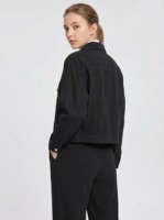 Veste en jean courte noire pour femme, style utilitaire, écologique, avec poches cargo, doublure en soie, streetwear personnalisé, vente en gros