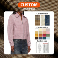Blouson Bomber en Daim Rose Poudré à Motif Géométrique pour Femme, Col Revers, Fermeture Éclair, Ourlet Côtelé, Décontracté, Automne/Hiver, Coupe-Vent, Imperméable, OEM