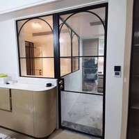 Cloison en acier de style français, cloison intérieure en verre trempé double, prévention des incendies professionnelle, cadre noir, moderne et industriel
