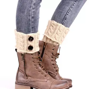 Button Short Boots Warm Loose Custom Socks Knit Thick Leg Warmers For Woman